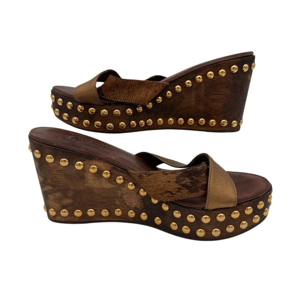Carlos by Carlos Santana Gravity 6M Studded Wood Platform Wedge‎ Slide Sandals